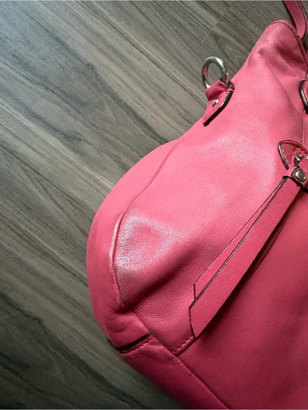 Coach Coral-Pink Leather Shoulder Tote Fair Condition